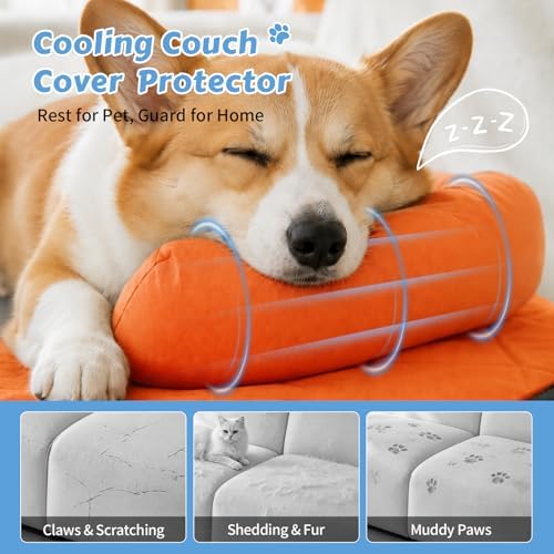 Cooling Dog Bed Mats with Neck & Head Support, 35.43 x31.5 inch Orange - Image 4