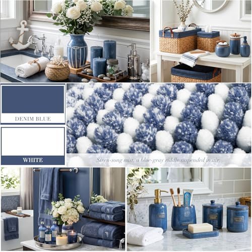 BSICPRO Bathroom Rugs Sets 2 Piece, Non Slip Striped Bath Mats, Denim Blue - Image 3
