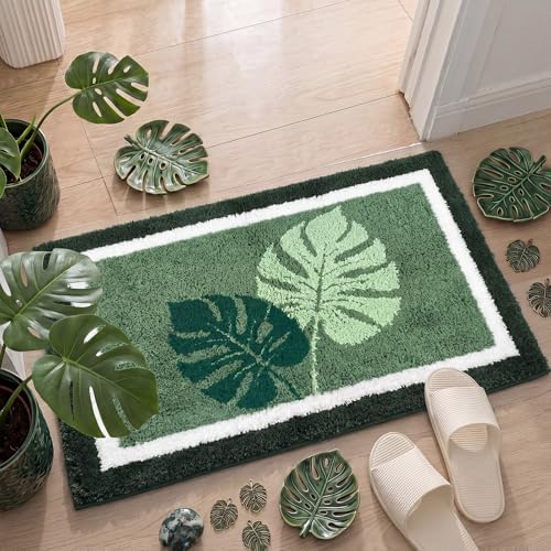 Boao Monstera Leaf Tufted Bath Mat Tropical Bathroom Rug Non-Slip 24x16 - Image 4