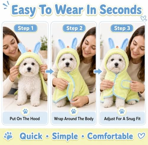 Dog Bathrobe Towel, Soft Hooded Dog Drying Wrap - Image 6