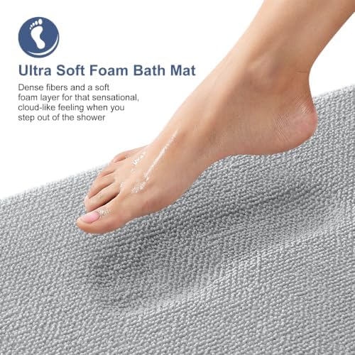 OLANLY Memory Foam Large Bathroom Rug 47x32, Absorbent Bath Mat, Light Grey - Image 2