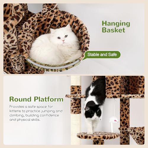 Globlazer Cat Tree Tower for Multiple Adult Cats, Leopard Print - Image 5