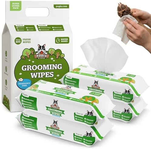 Pogi's Dog Grooming Wipes for Paws & Butt, Fragrance Free, 400 Wipes by PogisPetSupplies