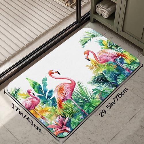 Flamingo Bathroom Rug 29.5"x17", Tropical Flowers Leaves Quick-Drying Super - Image 2
