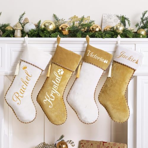 Personalized Christmas Stockings with Names 4 Pack White Gold - Image 2