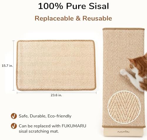 FUKUMARU Sisal Cat Scratcher Ramp Wood Cat Scratching Post L Shape Wall - Image 3