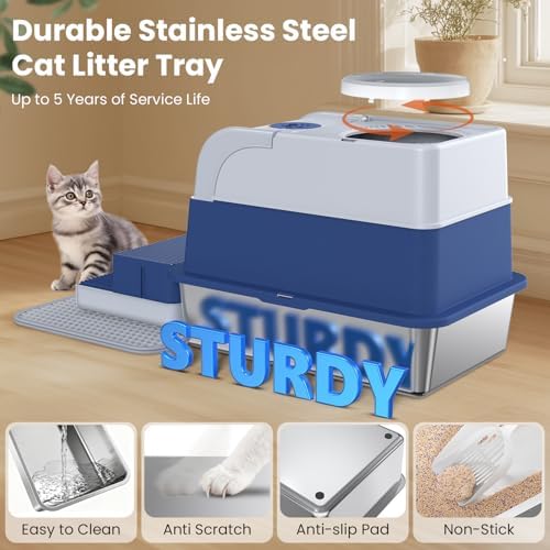 Enclosed Cat Litter Box, XL Stainless Steel Litter Box - Image 3