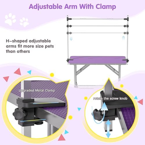 Lyromix 42'' Stainless Steel Pet Dog Grooming Table, Arm/Noose/Tray - Image 4
