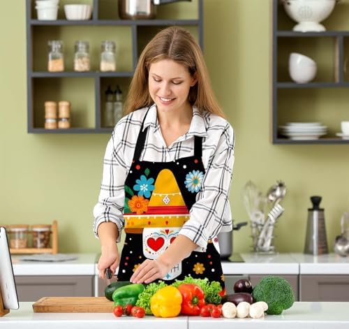 Day of the Dead Kitchen Apron for Women Men, Unisex Adjustable Cooking Apron - Image 5