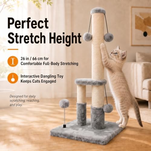 Dimaka Tall Cat Scratching Post, Double Lower Posts Extra Stable Cat Post Tree - Image 5