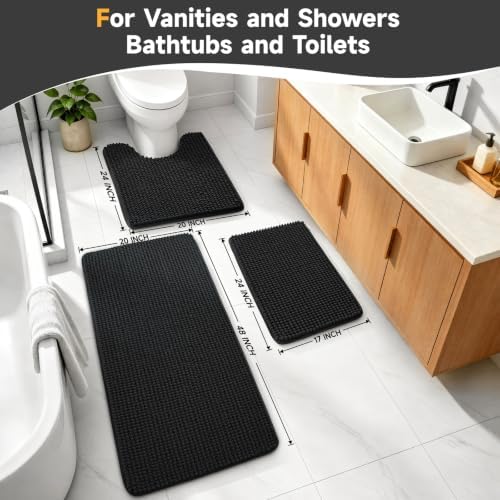 Ophanie Black Bathroom Rugs Sets 3 Piece, Soft Chenille Bath Mat, Non Slip - Image 4