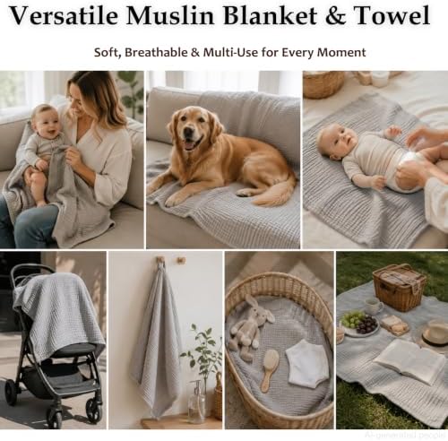 Aablexema Muslin Baby Blanket 6-Layer 43"x43" - Image 4