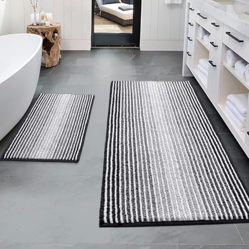 BSICPRO Bathroom Rugs Sets 2 Piece, Non Slip Striped Bath Mats by BSICPRO