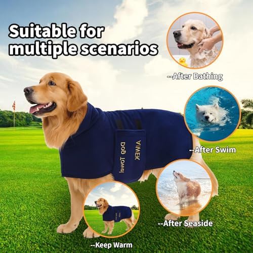 Dog Bathrobe Microfiber, Quick Dry Absorbent Adjustable Wrap Blue L - Image 2