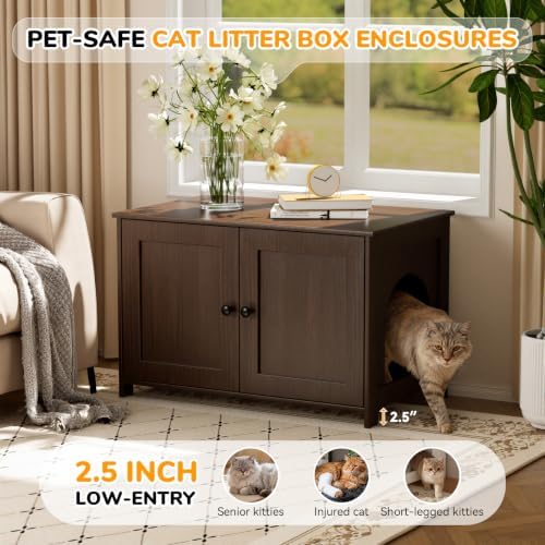 Cat Litter Box Enclosure Furniture Dog Proof, Hidden Kitty Washroom Cabinet Low - Image 5