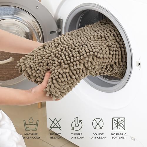 Bcoimo Bath Rugs Mat Set, 2 Piece Non Slip Chenille Latte Bathroom Mat Sets - Image 6