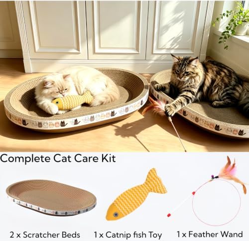 2 Pack Extra Large Cat Scratcher Cardboard, Oval Scratcher Bed Cat Scratch Bowl - Image 3