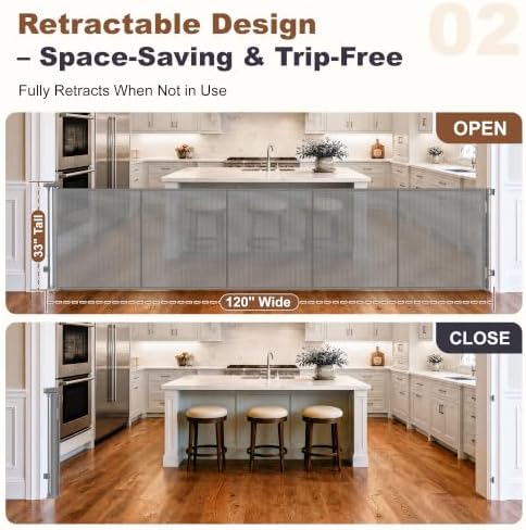 GRENFU Reinforced 120" Wide Retractable Baby Gates Prevent Crawling Through - Image 3