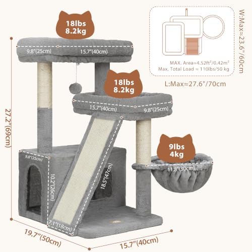 Heybly Compact Cat Tree with Big Scratcher, Stable Cat Tower HCT206SW - Image 5