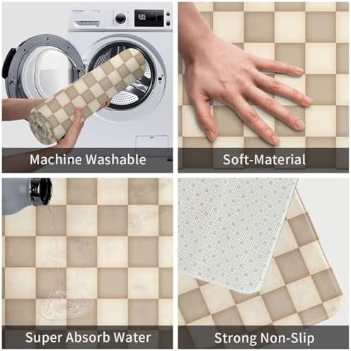 Retro Checkered Bath Mat Non-Slip Soft Microfiber Bathroom Rugs Washable Bathmat - Image 6