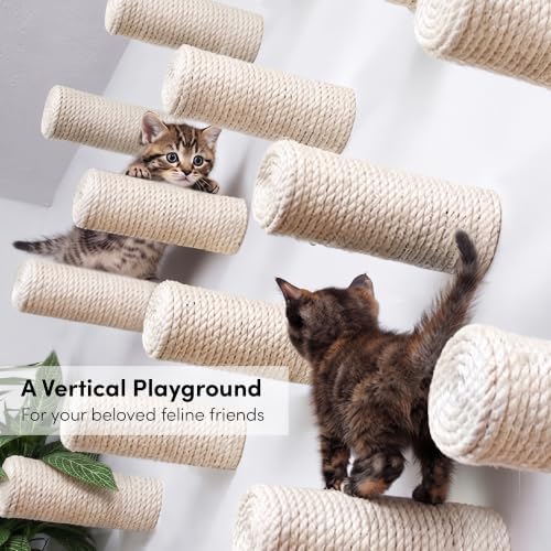 xympo Wall-Mounted Cat Climbing Steps, Floating Sisal Scratching Posts - Image 7