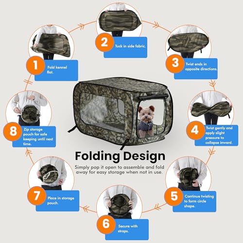 Portable Collapsible Pop Up Kennel, Camo Green - Image 5