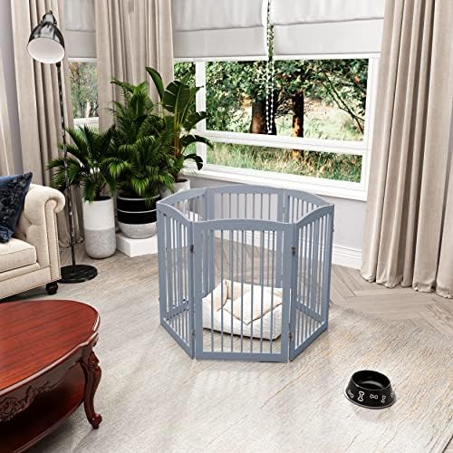 PUPETPO Freestanding Pet Gate for Dogs, Indoor Wooden Foldable Dog Gate for - Image 5
