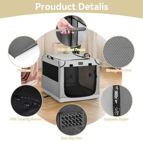 PETSFIT Portable Dog Crate for Medium Large Dogs, – 36" Soft Dog Travel Crates - Image 6