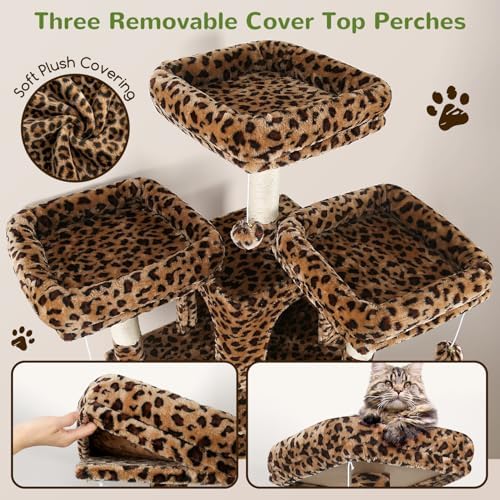 Globlazer Big XXL Cat Tower for Indoor Multiple Cats, Leopard Print - Image 3