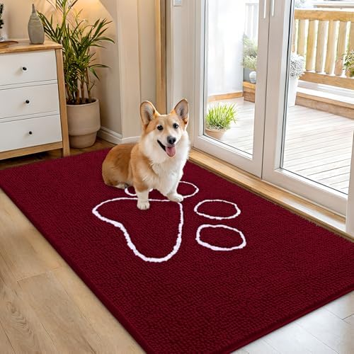 OLANLY Dog Door Mat for Muddy Paws 54x32, Paw Print Design Chenille Mud Mat by OLANLY
