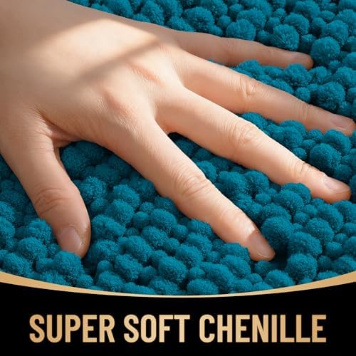OLANLY Thick Chenille Small Bathroom Rugs Mats 24x16, Peacock Blue - Image 2
