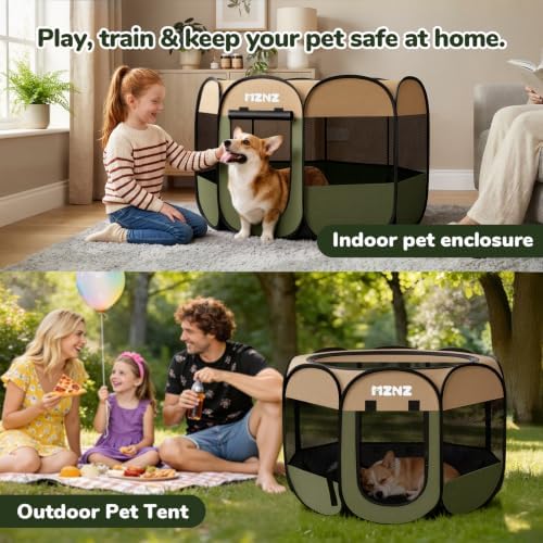Dog Cat Small Animal Puppy Playpen Crate, Olive Green - Image 5