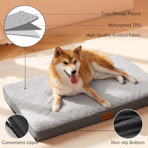 Patas Lague Orthopedic Large Dog Bed Washable Pet Sofa Mat 56''X40'' Grey - Image 3