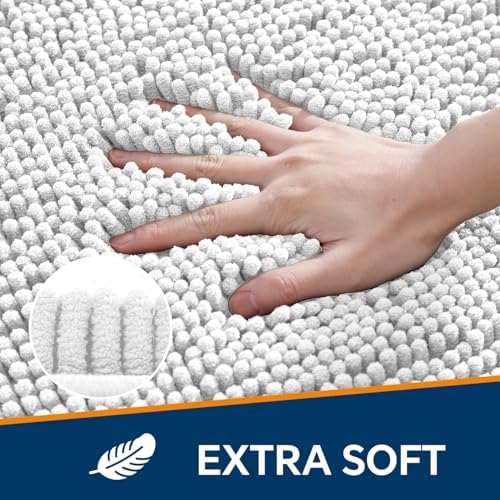 Chenille Bathroom Rug 17"x24" Light Gray, Non-Slip Plush Bath Mat - Image 3