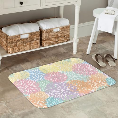 Colorful Chrysanthemum Floral Bath Mat 24x16 Inch Non-Slip Soft Microfiber - Image 2