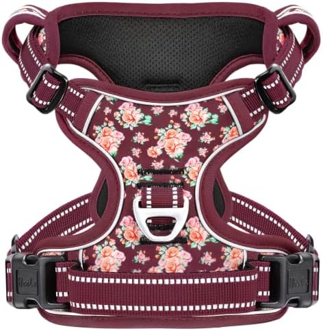 HEELE Dog Harness, Reflective, No Pull No Choke, Flower Burgundy by HEELE