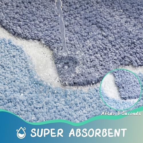 Blue Bathroom Runner Rugs, Non-Slip Absorbent Cute Coastal Bath Mat - Image 5