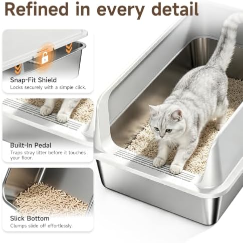 High-Sided Stainless Steel XL Cat Litter Box - Image 5