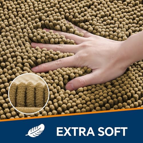 Chenille Bathroom Runner Rug 24"x60" Tan, Plush Bath Mat - Image 3