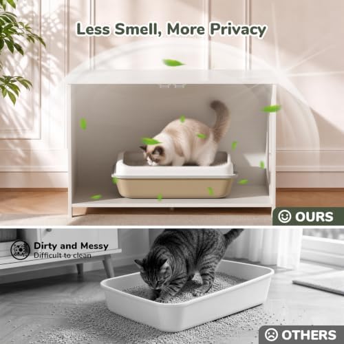 Hidden Cat Litter Box Enclosure Furniture, Dog Proof Kitty Washroom Cabinet - Image 3