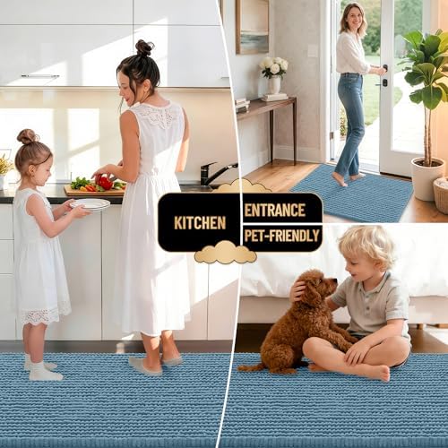 OLANLY Thick Chenille Absorbent Bathroom Rugs Mat 34x21, Airy Blue - Image 6