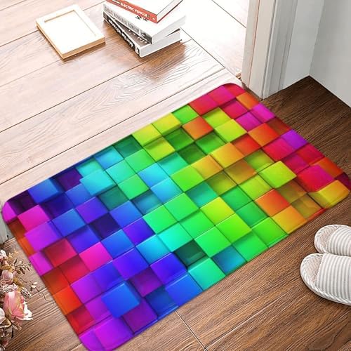 Rainbow Colorful Boxes Bath Mat Non-Slip Soft Microfiber Bathroom Rugs Washable - Image 6