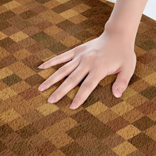 Pixelated Bath Rug, Miners Lattice Games Shaggy Absorbent Non Slip Floor Mat - Image 4
