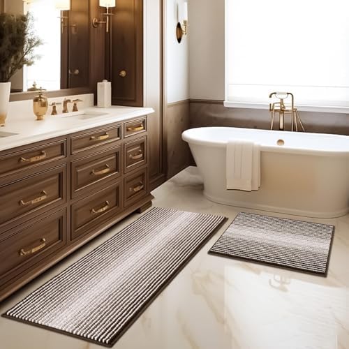 BSICPRO Bathroom Rugs Sets 2 Piece, Non Slip Striped Bath Mats by BSICPRO