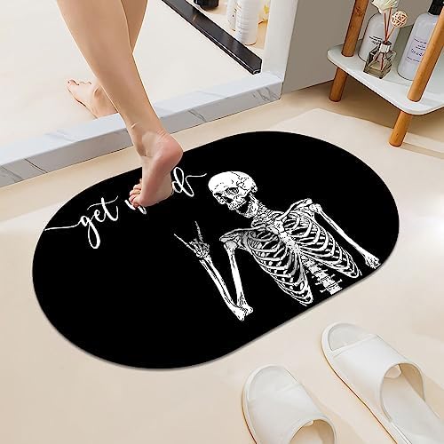 Black Funny Skull Super Absorbent Quick-Drying Bathroom Mat Rug, Rubber by ZHUZHISHAN