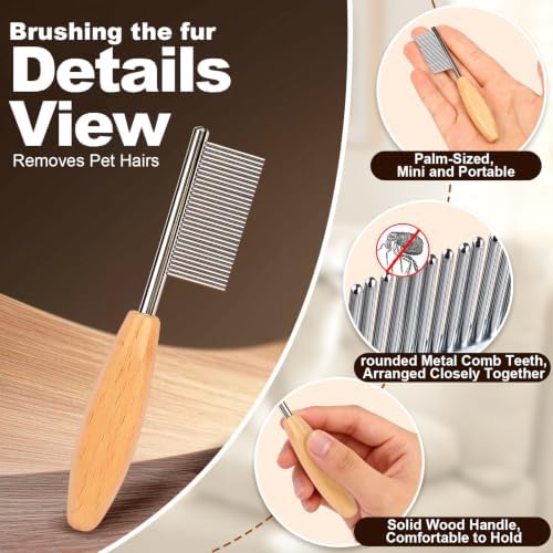 HOP Small Dog Comb with Wooden Handle Metal Dog Eye Comb 4.17in/10.6cm - Image 3