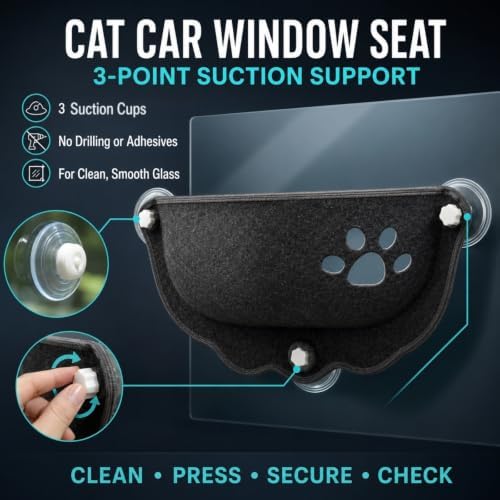 Cat Car Window Hammock with Soft Pad, Cat Car Window Seat，Dark Gray：Large - Image 3