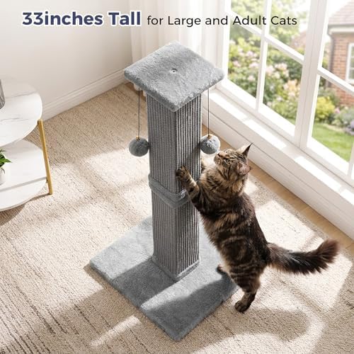 Cat Scratching Post 33 inch Heavy Duty Sisal Scratcher Post Gray - Image 5