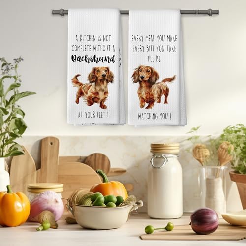 Dachshund Dog Kitchen Towels Set of 2, Funny Dog Kitchen Decor, Dogs Gifts - Image 4
