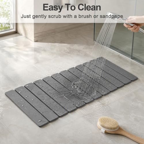Linidcoud Foldable Stone Bath Mat, Diatomite Quick Dry Shower Mat 32" x 16" - Image 5